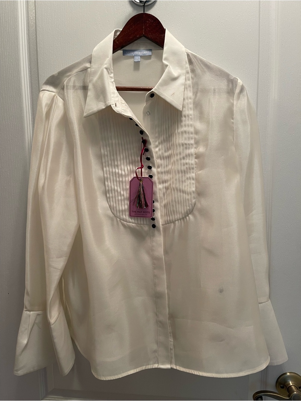 ANTONIO MELANI Ivory Pintuck Blouse with Contrast Buttons